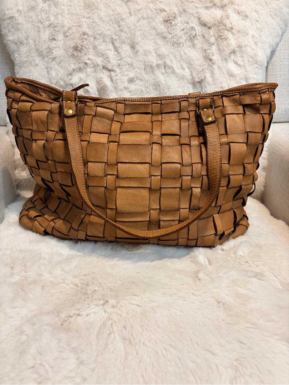 Caterina Lucchi Made in Italy Cognac Woven Leather Bag